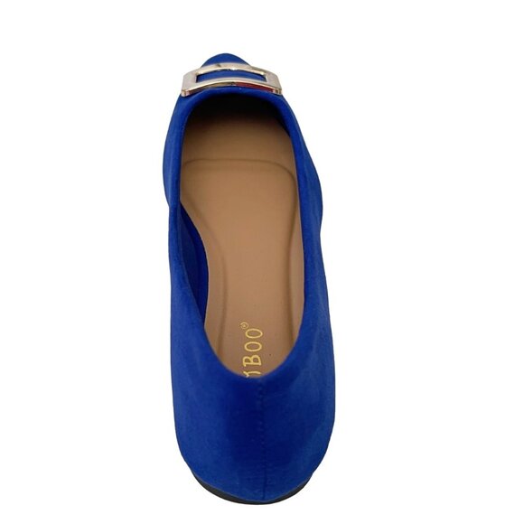 BAMBOO Pointy Toe Sleek Gold Buckle Ballet Flats Women's Slip-On Suede Shoes - Picture 5 of 7